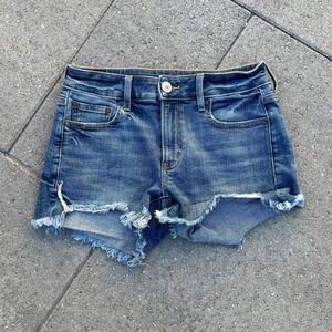 American Eagle Super Stretch Low Rise Cut Off Denim Shorts Blue Size 0